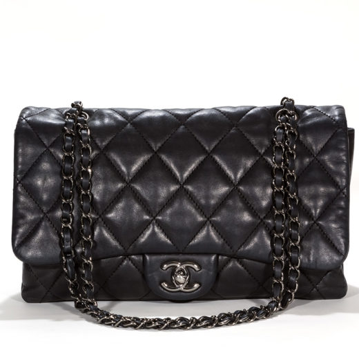 Classic Quilted Single Flap 3 Accordion Black Lambskin Leather Shoulder Bag