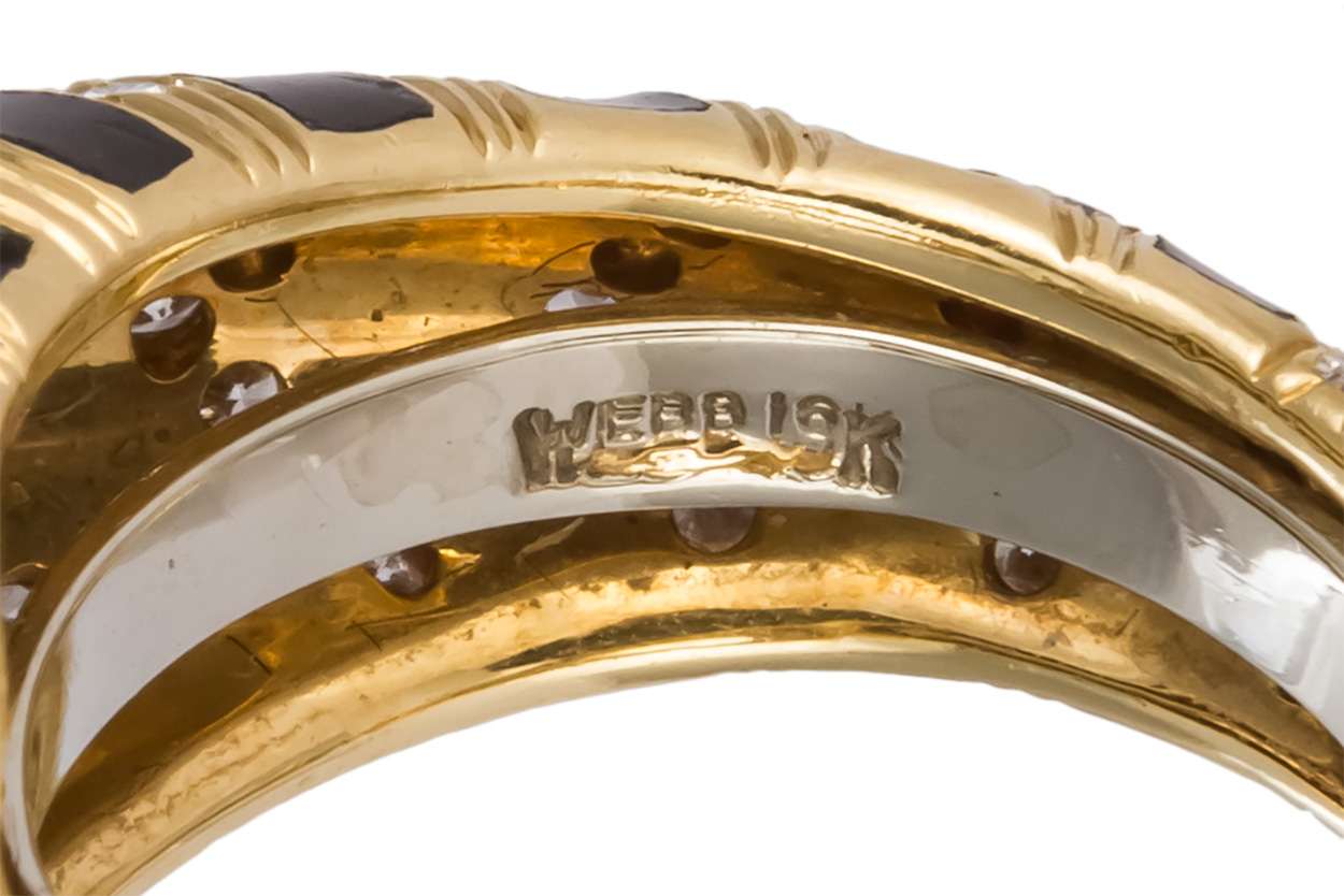 David Webb Platinum and 18K Yellow Gold Virgo Male Figure White Enamel Ring