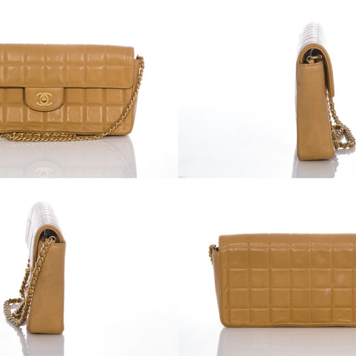 Chanel Classic Flap East West Chocolate Bar Camel Lambskin Leather Shoulder  Bag