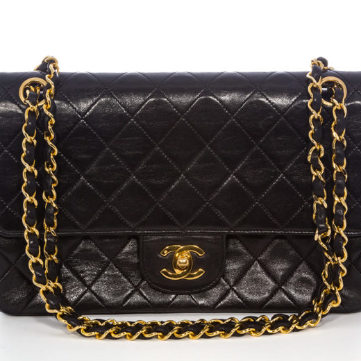 Chanel Vintage Classic Quilted Double Flap Black Lambskin Leather Shoulder  Bag