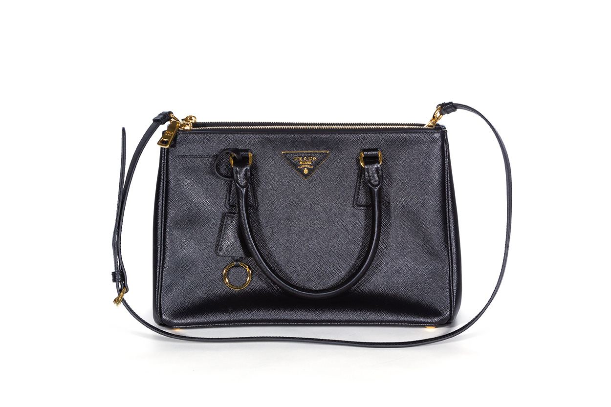 Prada Black Saffiano Leather Galleria Double Lux Small Nero Zip Shoulder  Bag - Ideal Luxury