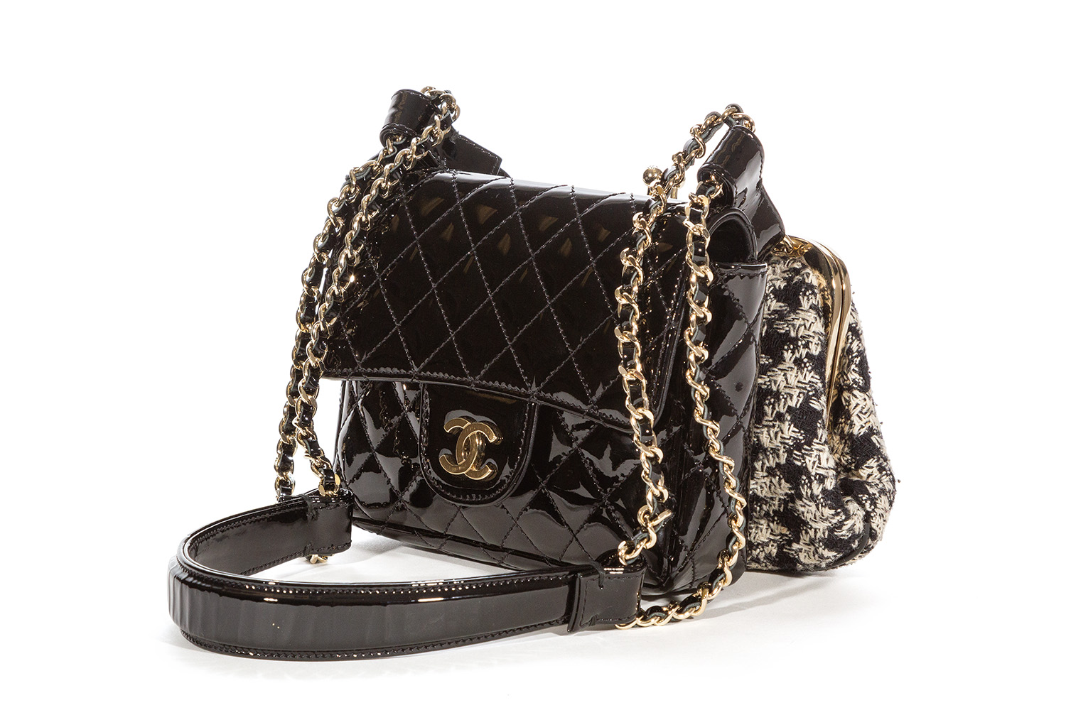 Rare Chanel Exclusive Edition Ginza Patent Lace Mini Kiss Lock Flap Double  Bag - Ideal Luxury