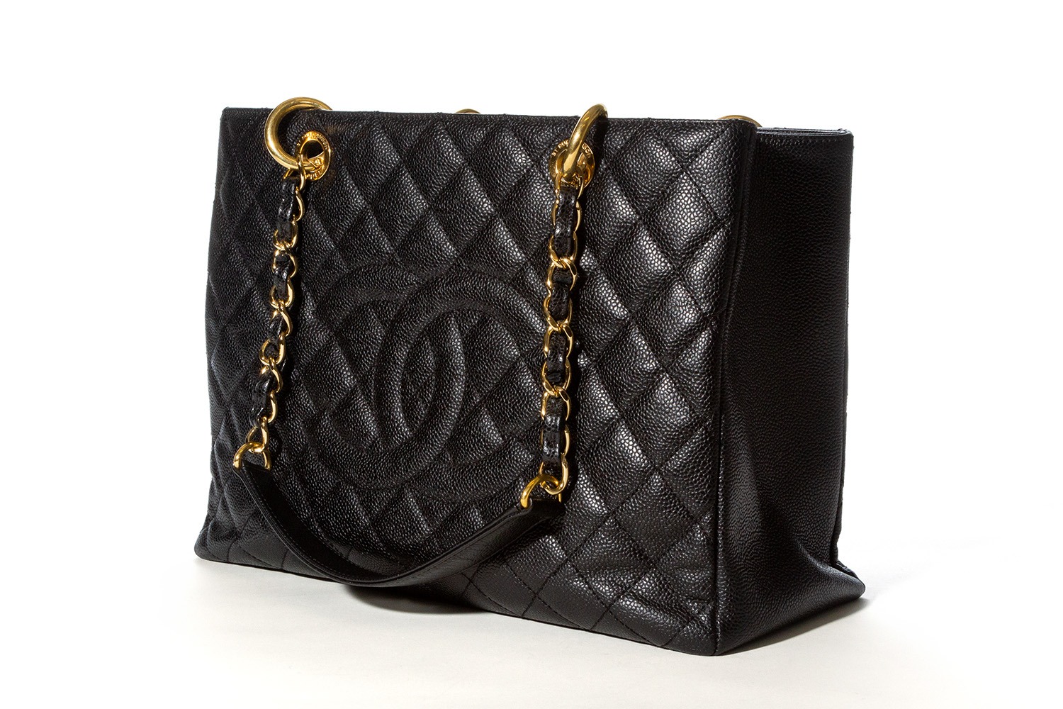 CHANEL Quilted Caviar Grand Shopping Tote GST Black & Gold