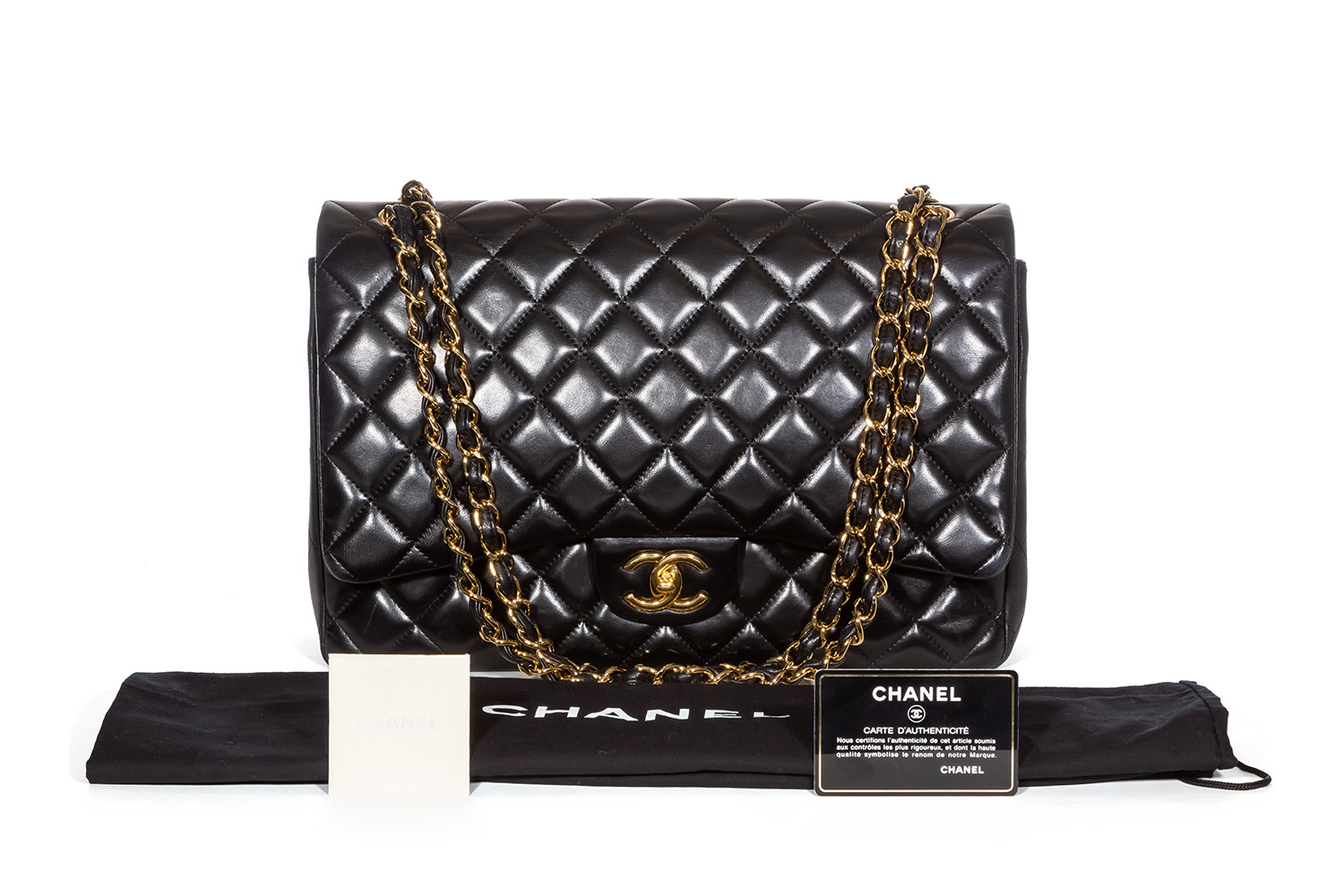 CHANEL, Bags, Chanel Black Leather Lambskin Classic Flap Maxi With Entrupy  Certificate
