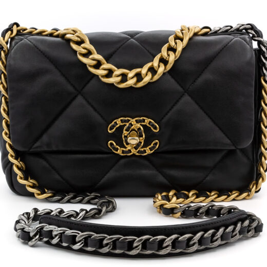 Chanel 19 Handbag Medium Black Quilted Lambskin Leather Crossbody Flap Bag