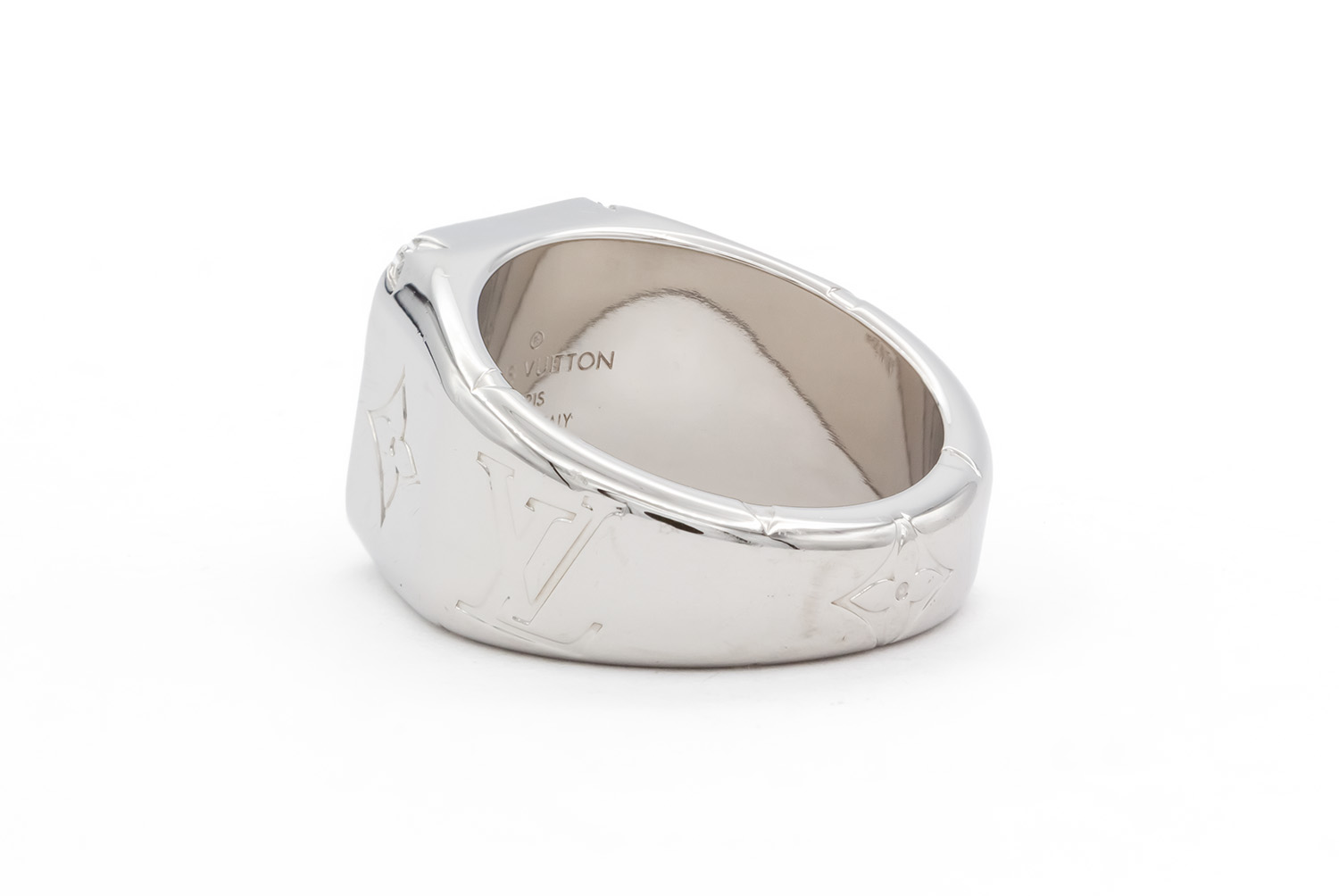 Louis Vuitton Monogram Unisex Gilt Silver Signet Ring