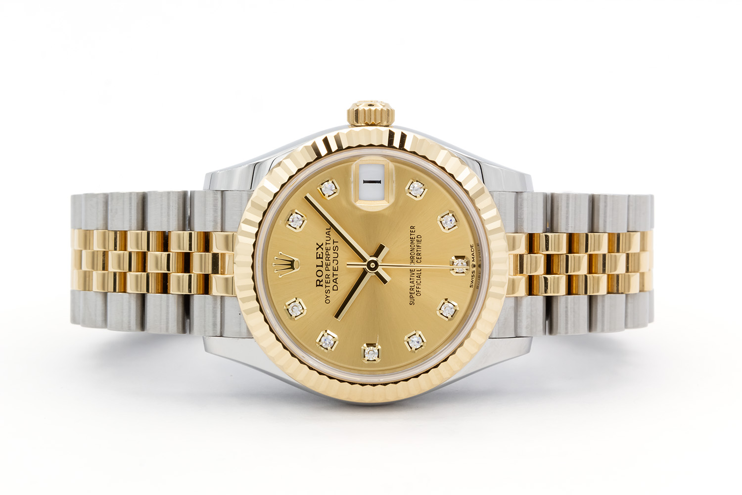 Rolex Datejust 31mm Steel Case Champagne Diamond Dial Yellow Gold