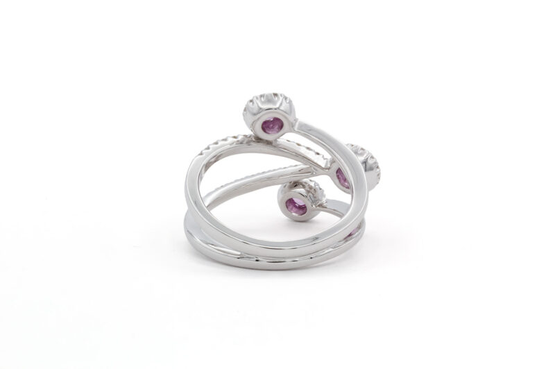 18k White Gold Pink Sapphire & Diamond Cocktail Fashion Ring - Ideal Luxury