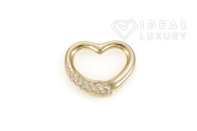 Tiffany & Co. 18k Yellow Gold & Diamond Elsa Peretti Open Heart Pendant ...